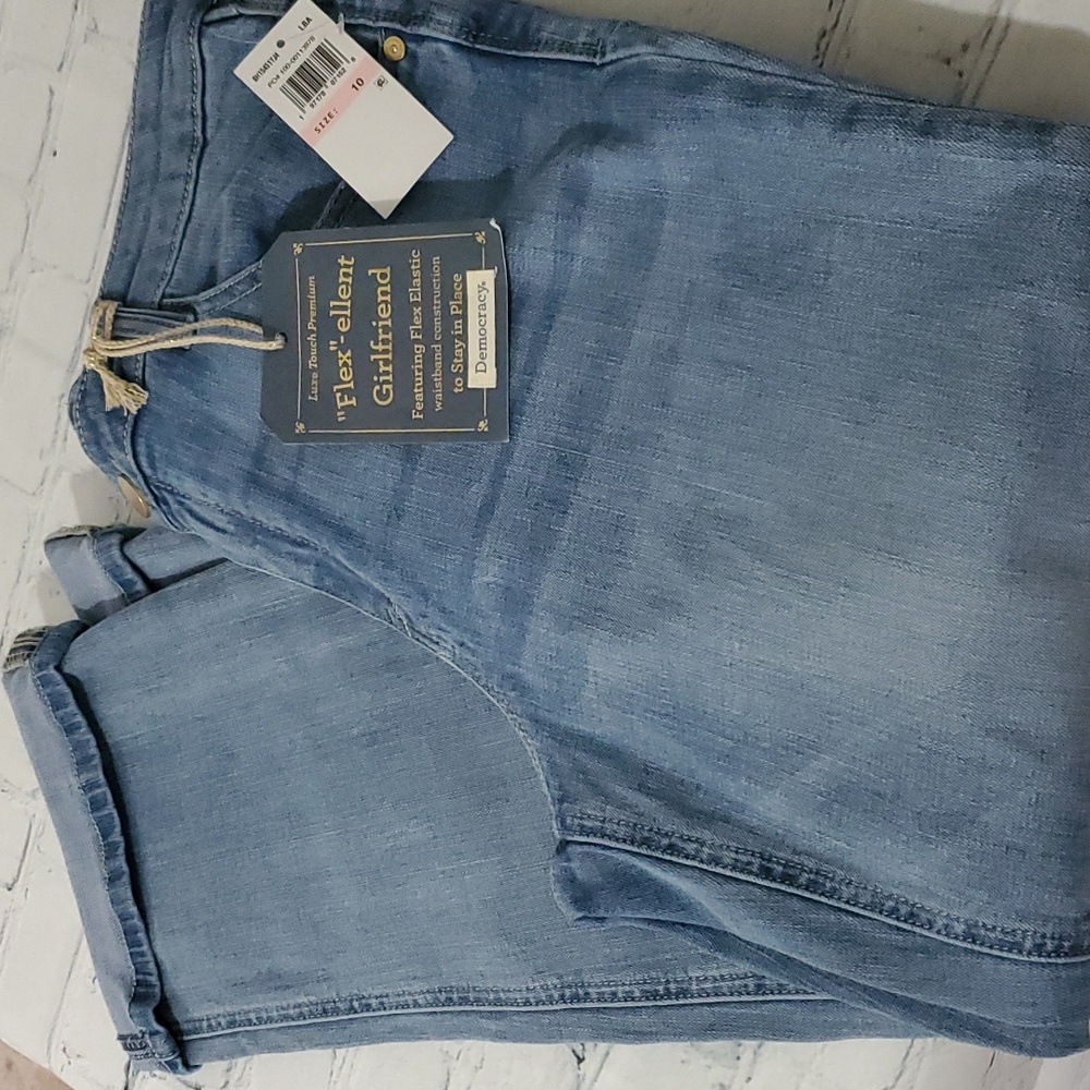 NWT DEMOCRACY "FLEX"-ELLENT" GIRLFRIEND CROPPED CUFFED BLUE JEAN SZ 10 - Picture 2 of 5